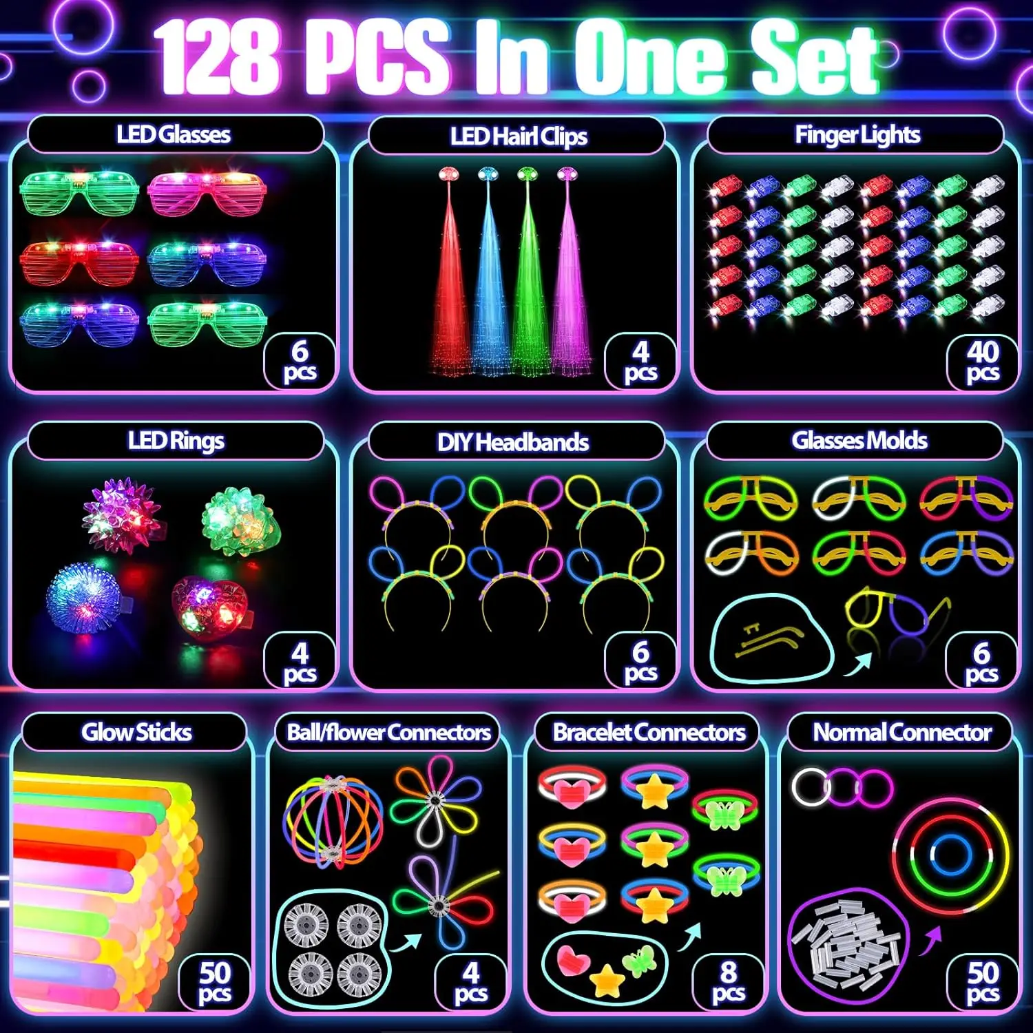 128 szt. Świecące Okulary LED, – Glow In The Dark Party Glasses recenzja i cena